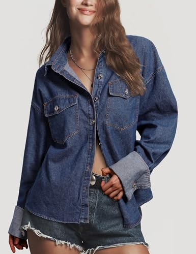Skirt BL Women Denim Shirts Oversized Button Down Jean Shirt Casual Long Sleeve Shackets Top Trendy 2025 — view 2