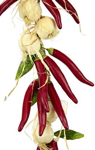 Chili/Knoblauch Zopf Girlande Hänger Gemüse Deko Plastik Realistisch Gefälschtes Gemüse für Dekoration Knoblauch-Chili-Kette Dekorattrappe Lebensmittelnachbildung Fake Food 2er Set