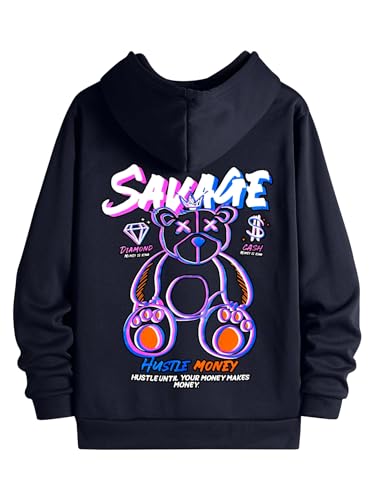 Image of Dagcros Hoodies Printed Fleece Lined Sweatshirts Casual Athletic Workout Pullover with Kangaroo Pocket for Men's