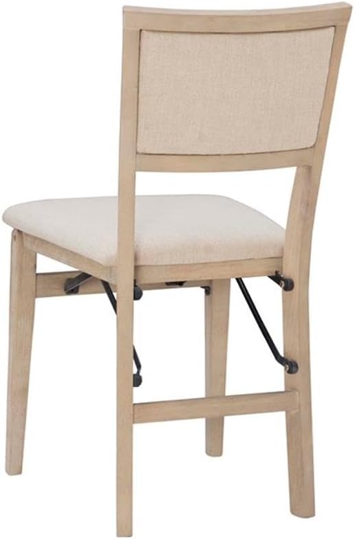 BOWERY HILL Set of 2 Folding Chairs, Wood Frame with Padded Seat and Back, Graywash Finish, 17 x 20 x 32.68 in, Sturdy Steel Mechanism, Fully Assembled, Easy Storage, Extra Seating for Dining or Game