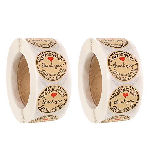 BUBABOX Thank You Stickers Labels Roll?1000pcs Homemade with Love Paper Adhesive Sticker Labels for Sealing Kraft Maker Greeting Cards, Flower Bouquets, Gift Wraps, Tags, Mailers Bag