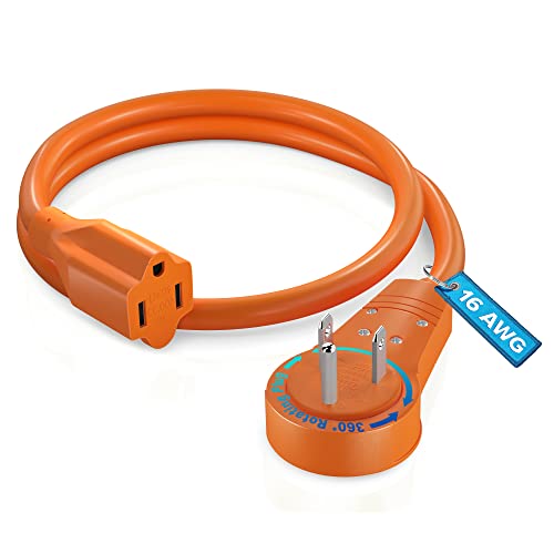 Maximm Extension Cord 1ft, 360° Rotating Flat Plug, 16 AWG Orange