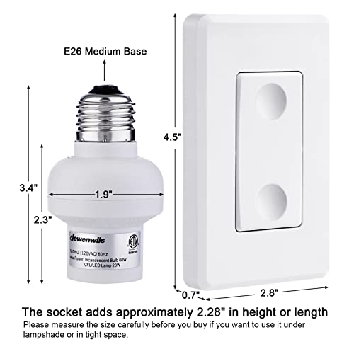 Dewenwils Remote Control Light Socket E26 E27 Bulb Base, Wireless Light Switch For Light Lamp Fixtures, No Wiring Needed, Etl Listed, 3 Wall Mounted Controllers And 2 Bulb Base #TOP7