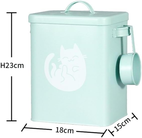 Galvanized Iron Pet Food Container Moistureproof Pet Snack Organizer Airtight Seal Dry Food Storage for Cats and Dogs(Green)