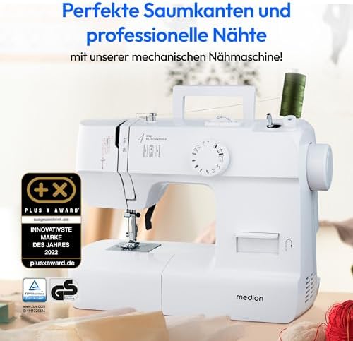 Bild 1 - MEDION Nähmaschine SM70 (70 Watt, 12 verschiedene Stichmuster, LED Nählicht, einstellbare Stichlänge, Rückwärtstaste, Fadenschneider, MD11179) weiß