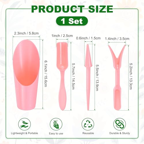 Set 4 piezas palas de mano para jardinería rosa miniatura 3