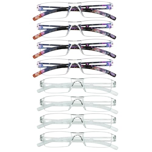 Image of YEIN Reading Glasses 8 Pairs Blue Ligth Blocking Reading Glasses for Men and Women Fashion Square Frame Readers (4 Clear+4 Floral,+2.50)