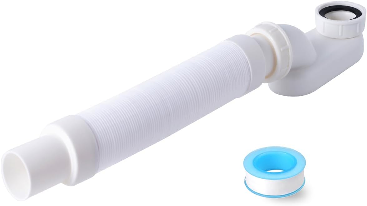 Cinsda Bathtub Shower Drain Pipe, Low Profile Flat 1 1/2 P Trap Kit Flexible Freestanding Tub Drain for Bath