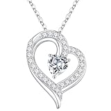 Turandoss Collar de corazón de plata para mujer, chapado en oro blanco de 14 quilates, con colgante de circonita cúbica, regalo para mujer, novia, madre, esposa, adolescente, cumpleaños, aniversario