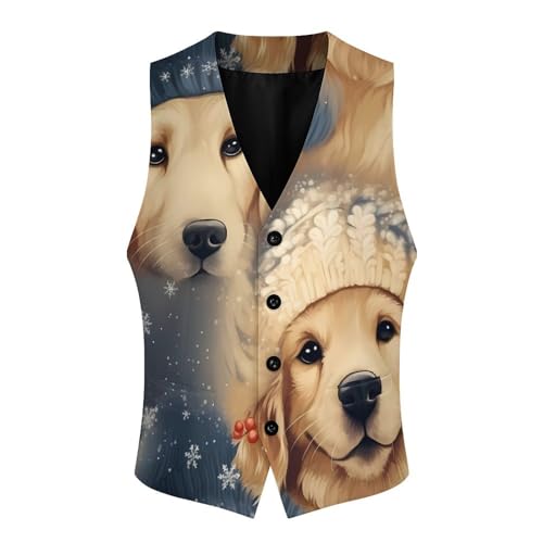 Golden Retriever Men's Suit Vest Business Formal Waistcoat Vest with 2 Pockets for Wedding Party4