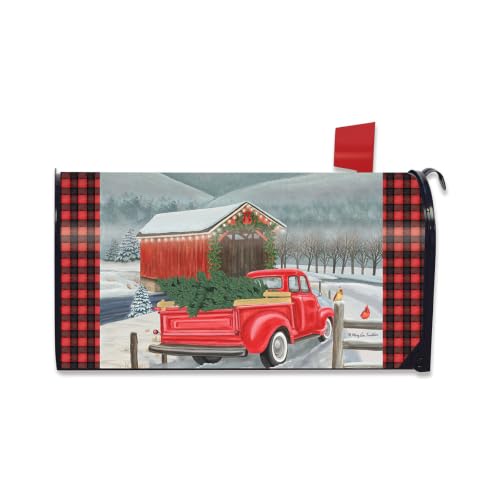 Image of Briarwood Lane Mailbox Cover - Standard Size - Festive Covered Bridge Christmas for Christmas Mailbox Cover