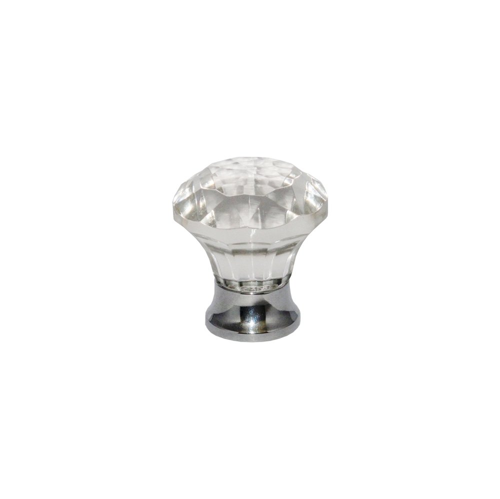 Securit Chrome Glass Cupboard Door Knob Solitaire Handle- 38Mm / Polsihed Brass Backplate