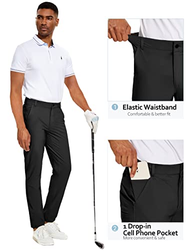Black Dress Pants Men Golf Casual Work Stretch Slim Fit Summer Hiking Pants Waterproof Comfy Lightweight, Black 30 #TOP1