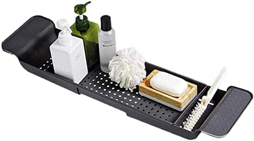 Expandable Bathtub Tray Drain Bath Caddy Tray Retractable Bath Caddy Tray Bathtub Storage Rack with Wine Glass Shelf Book Holder Candlestick Handle Dish Drain Rack