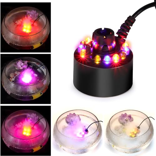 IMAGE Mist Maker Fogger Water Fountain Pond Fog Machine Atomizer Air Humidifier with 12 LED Light Color Change for Halloween, Black