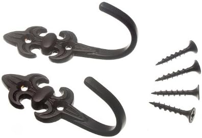 100 Pairs Curtain Tie Hold Back Hooks 80Mm Fleur De LYS Black + Screws