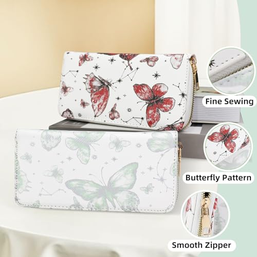 Womens Wallet, PU Leather Ladies Wallet Credit Card Holder for Women, Butterfly Pattern Girls Wallet with Zipper for Bank Cards, Credit Cards, Receipts, Cash (green)3