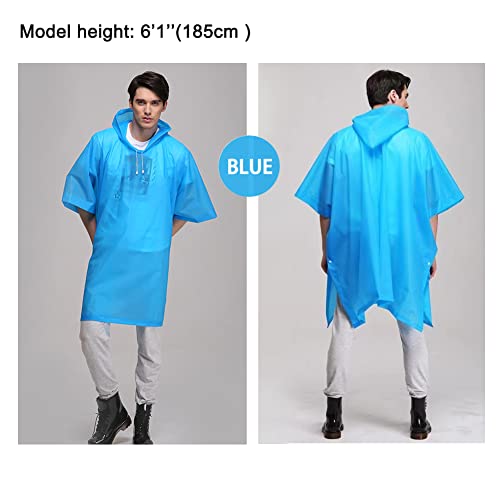 Image of 2 Rain Ponchos, EVA Portable Adults Waterproof Ponchos, Reusable raincoat with Hoods for Camping, Hiking, Parks, Festival Mac (Blue)