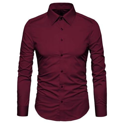 Manwan walk Men's Slim Fit Business Casual Cotton Long Sleeves Solid Button Down Dress Shirts