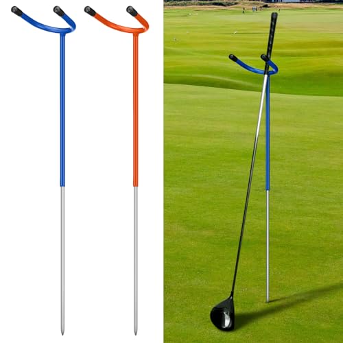 Silipull 2 Pcs U Shaped Golf Holder Keeps Your Clubs Clean Dry and Visible Soft Rubber Covered Metal Protects Your Clubs Bag Easy to Carry (Blue Orange)