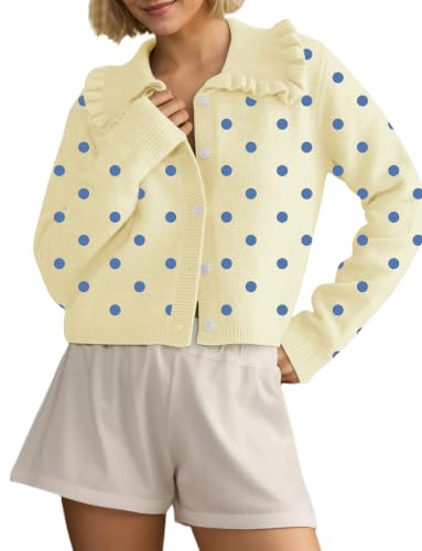 Image of HOCANDY Women Ruffle Collar Cardigan Sweater Preppy Cute Button Up Sweaters