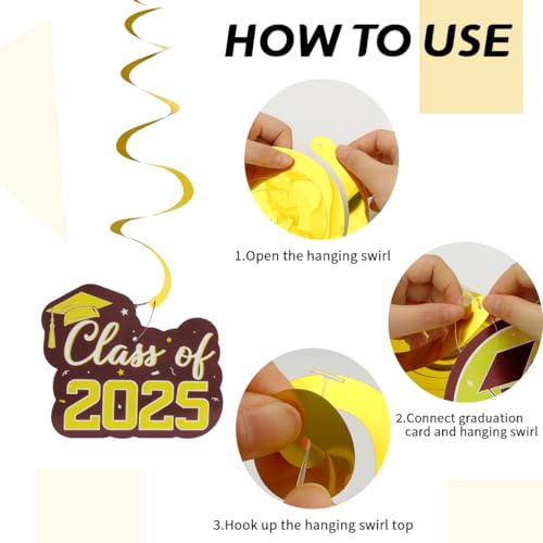 Image of Graduation Hanging Swirls, Graduation Decorations Class of 2025 30 PCS Maroon and Gold Graduations Party Decoration Congrats Grad Hanging Swirls Ceiling Streamers for School Graduations Party Supplies