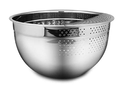 Bella Cuisine Colander Rice Washing Bowl Strainer Punching Basket Stainless Steel (9.4 inches)