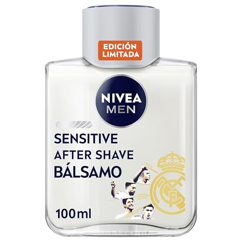 NIVEA MEN Sensitive Bálsamo Aftershave Edición Limitada Real Madrid 100 ml - Bálsamo Facial para Después del Afeitado - Alivio Inmediato de la Irritación - 24h de Hidratación - Pieles Sensibles