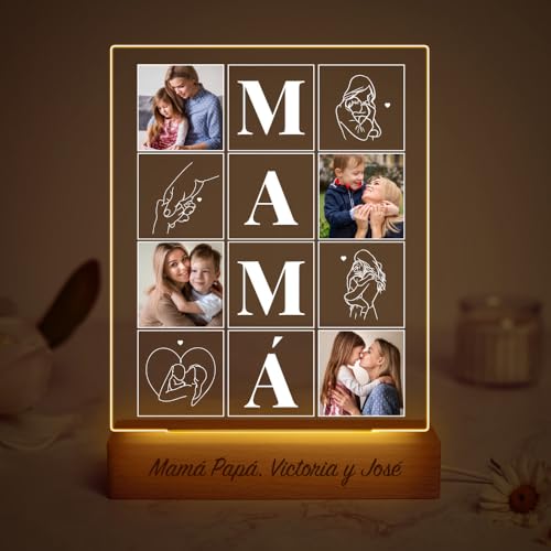 Lámpara Personalizada Transparente Con Cuatro Fotos y Siluetas Para Mamá - Regalo Original Día de la Madre, Cumpleaños y Más - Para Mujeres y Madres