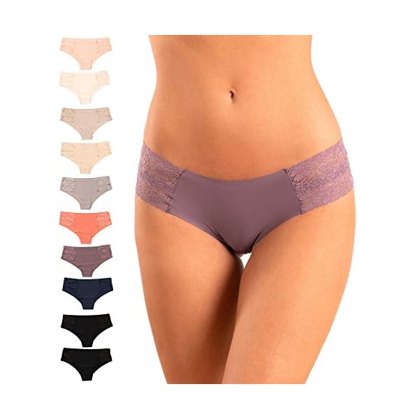 Pretty-Sweet-Basics-Womens-Laser-Cut-Bikini-Cheeky-Hipster-Panties-Pack-of-10 Pretty Sweet Intimates Women’s Laser Cut Cheeky Bikini Underwear, Pack of 10, Seamless and No Show with Lace