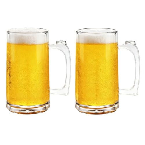 HAOHEJIA 2er Set Biergläser 0.55 Liter/Plastik Bierkrug mit Henkel/Stabiler Bierkrüge/Bierseidel/Klâ€¦ – Miniatur