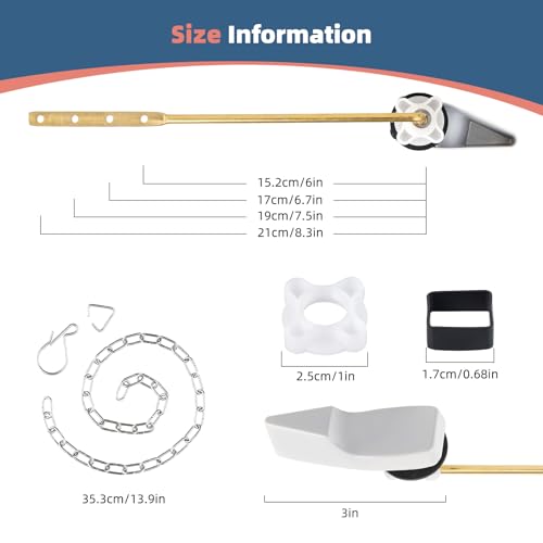 Universal White Metal Toilet Handle Replacement, Front Mount Toilet Flush Trip Lever Compatible with American Standard/Mansfield/TOTO/Kohler Toilets, Stainless Steel Flapper Chain - Thumbnail 4