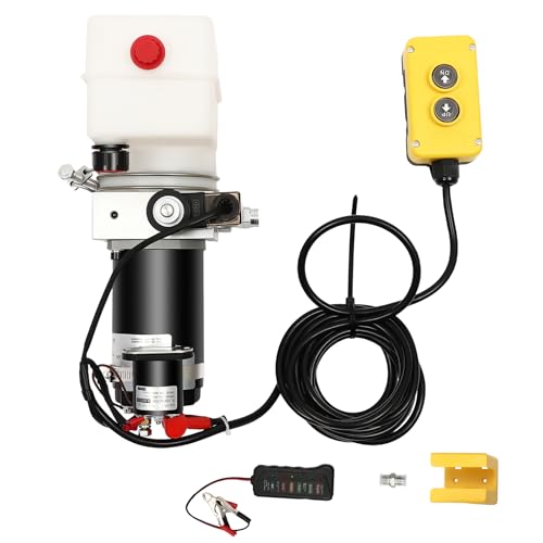 ROGONPDK 800W 12V Elektrische Hydraulikpumpe, Einfachwirkende Kipper Hydraulikaggregat, Hydraulik Pumpe, Kipperpumpe Anhänger Reservoir, Hydraulikpresse mit Spannungsanzeiger & Steckverbinder