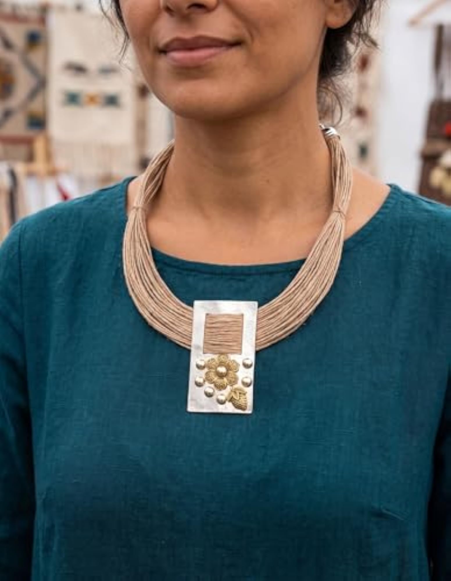 Ethnic Designer Jute Thread Oxidised Silver Kundan Necklace for Women