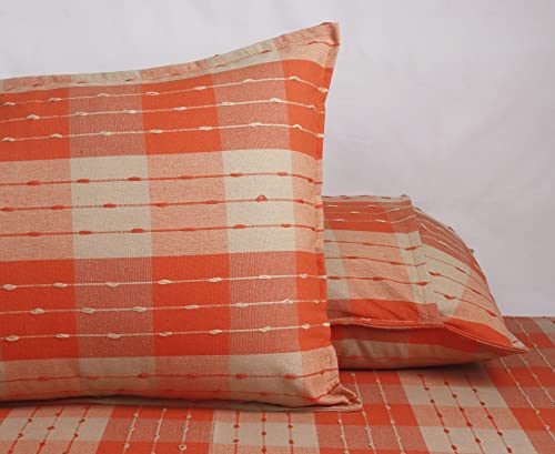 Image of AIRWILL, 200GSM Handloom Cotton Double Bedsheet with 2 Pillow Covers (Beast Orange)