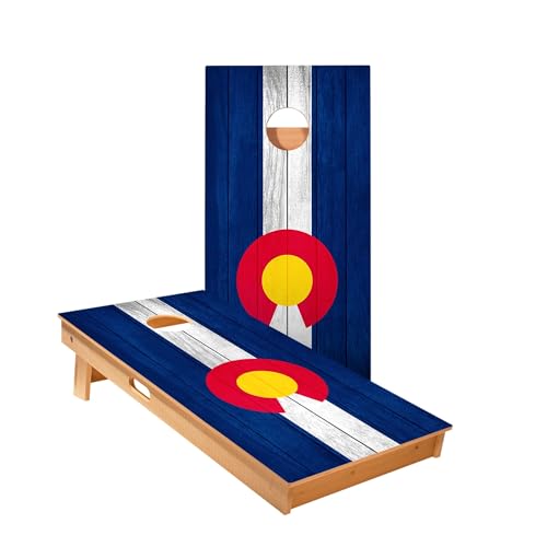 Skip's Garage Colorado Flag Cornhole Boards - Includes (2) Boards (NO Bags) + (1) Case & (2) Edge Lights