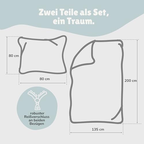 Traumfänger Bettwäsche Set 2-teilig Renforcé - Wendebettwäsche Grau aus 100% Baumwolle - Deckenbezug 135x200 und Kissenbezug 80x80 cm mit Reißverschluss - kuschelig weich, Ökotex zertifiziert