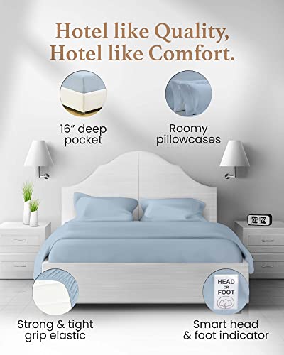 Image of Good Sleep Bedding Split King Sheets Sets for Adjustable Bed, 5 Piece, 100% Egyptian Cotton Sheets for Adjustable Beds, Sateen Weave, Ultra-Soft, 16 inch Deep Pocket BedSheets - Light Blue