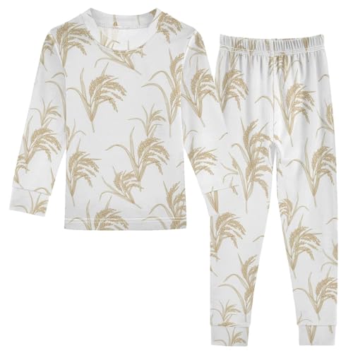 Pajama Sets Long Sleeve Rice Plant Pattern Soft Comfy Sleepwear 2 Piece PJS 3-8T