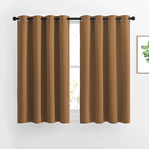 NICETOWN Kitchen Window Curtains Over Sink - Grommet Blackout Solid Vertical Small Curtains & Drapes Noise Reducing for Laundry, Gold Brown, W52 x L45, 2 Panels