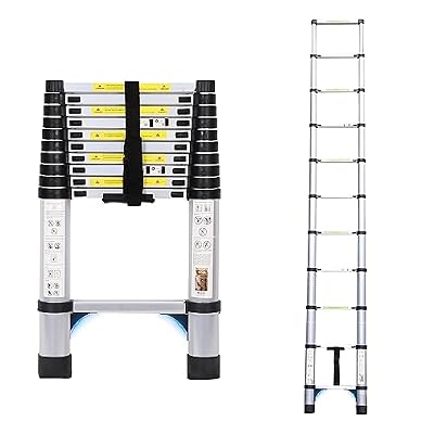Dajianglx 10.5FT Telescoping Extension Ladder, Extension Ladder with A Pair of Gloves, Foldable Aluminum Retractable Collapsible Ladders for Household and RV Outdoor Work 330 lbs Load
