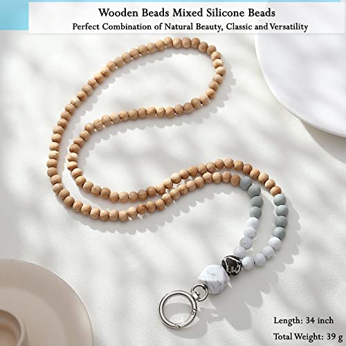 Image of Teacher Lanyard Lanyards for ID Badges Keys Women Wood Silicone Beaded Lanyard with ID Holder Work Jewelry