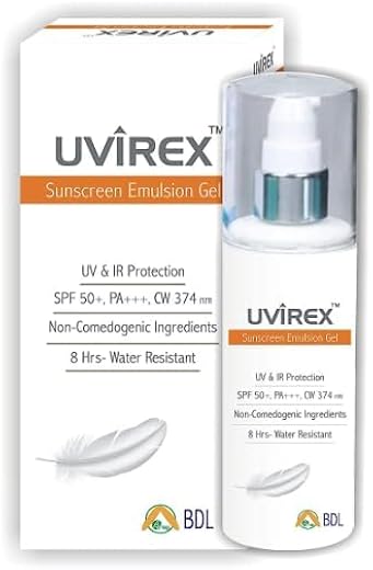 New Uvirex Sunscreen Emulsion Gel, SPF 50+ PA+++, 50g, UV &amp; IR Protection, Non-Comedogenic, 8 Hrs Water Resistant, 50 Gram