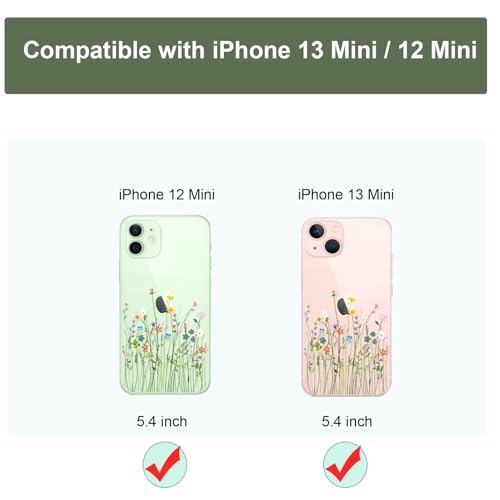 Unov Case Compatible with iPhone 13 Mini iPhone 12 Mini Case Magnetic Clear with Design Compatible with MagSafe Slim Protective Soft TPU Bumper with Hard PC Back Embossed Pattern (Flower Bouquet) - image 9