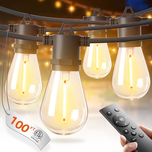 addlon 100FT LED Outdoor String Lights Waterproof Dimmable Bulbs for Patio