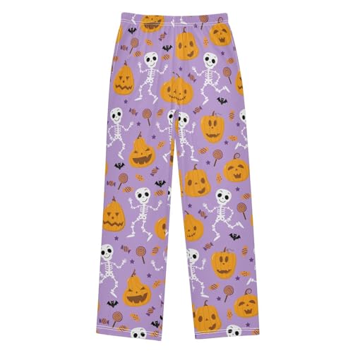 Skeleton Pumpkin Boys Long Pants Soft Trousers Elastic Waist Kids Lounge Bottoms with Pockets S-XL