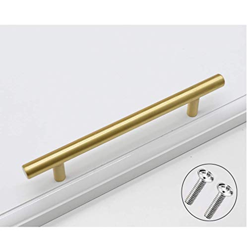 LMZJLU Metal Tiradores de Barra,Tirador para Mueble Oro Sólido Latón,Simplicidad Moderna Mango de Barra en T,Pomos para Puertas,Tirador Botón para Cajón/Armoire (Hole Center 160mm/6.3in)