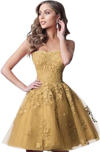 Image of Lace Homecoming Dresses Short A Line Strapless Formal Cocktail Party Gowns