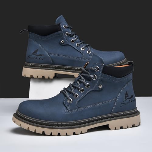 Men's Leather Lace-up High Top Hiking Boots Casual Hiking Boots Lightweight Slip on Comfortable Anti-slip Lug Sole Low Chunky Heel Chukka Boots Casual Waterproof Snow Boots4