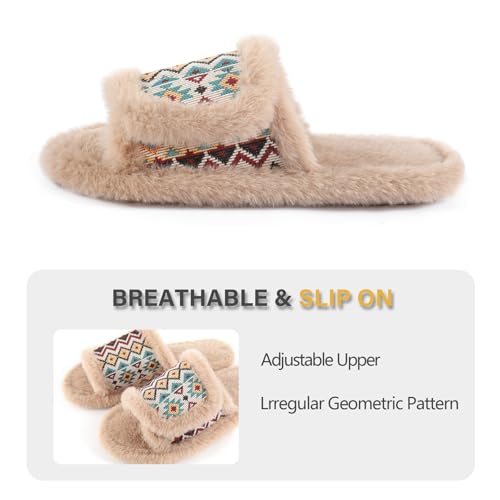 Image of Fur Story Women's Furry Slippers Open Toe Fuzzy Slippers Memory Foam Fluffy House Sandal